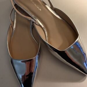 Gleaming Silver Women's Slingback Flats